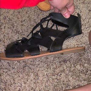 Black cross up sandals